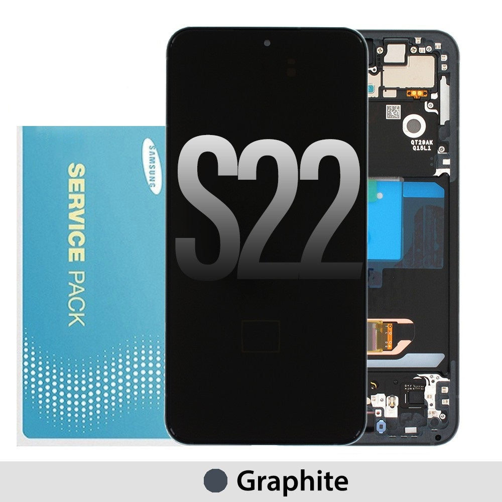 Samsung Galaxy S22 5G S901B OLED Screen Replacement with Frame GH82-27520F/27521F (Gold)-Graphite Samsung Galaxy S22 5G S901B OLED Screen Replacement with Frame GH82-27520F/27521F (Gold)-Graphite